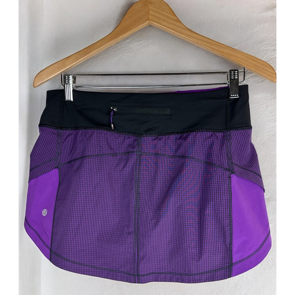Lululemon Full Stride Skirt Skort Shorts Eighth Gingham Tender Violet Black Sz 6 - Picture 16 of 16